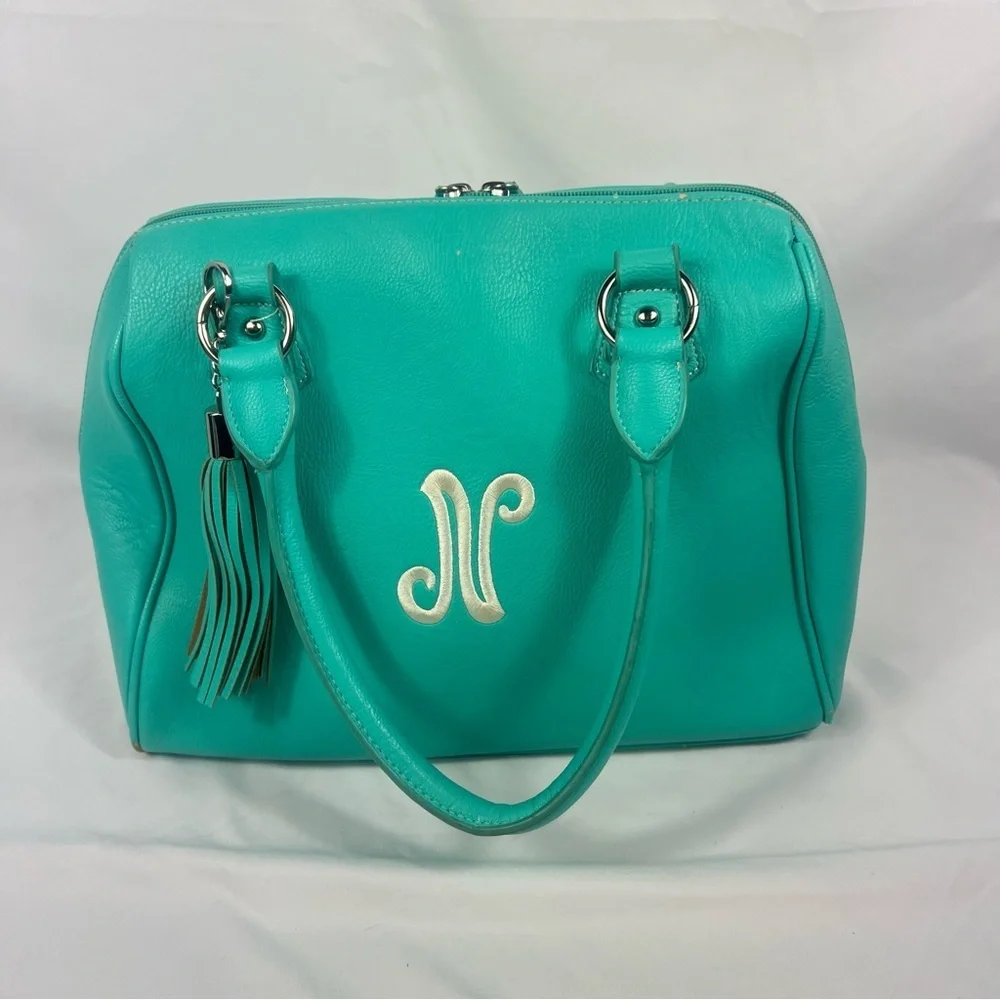 Initials Inc Chic Turquoise Satchel with Tassel Accent